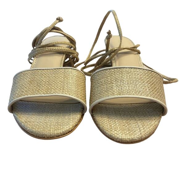 Cult Gaia Mirai Ankle Wrap Wedge Sandals Leather Straw Natural Beige Size 39.5 - Picture 7 of 14